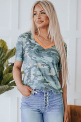 Camouflage Two-Tone V-Neck Tee - Shah S. Sahota